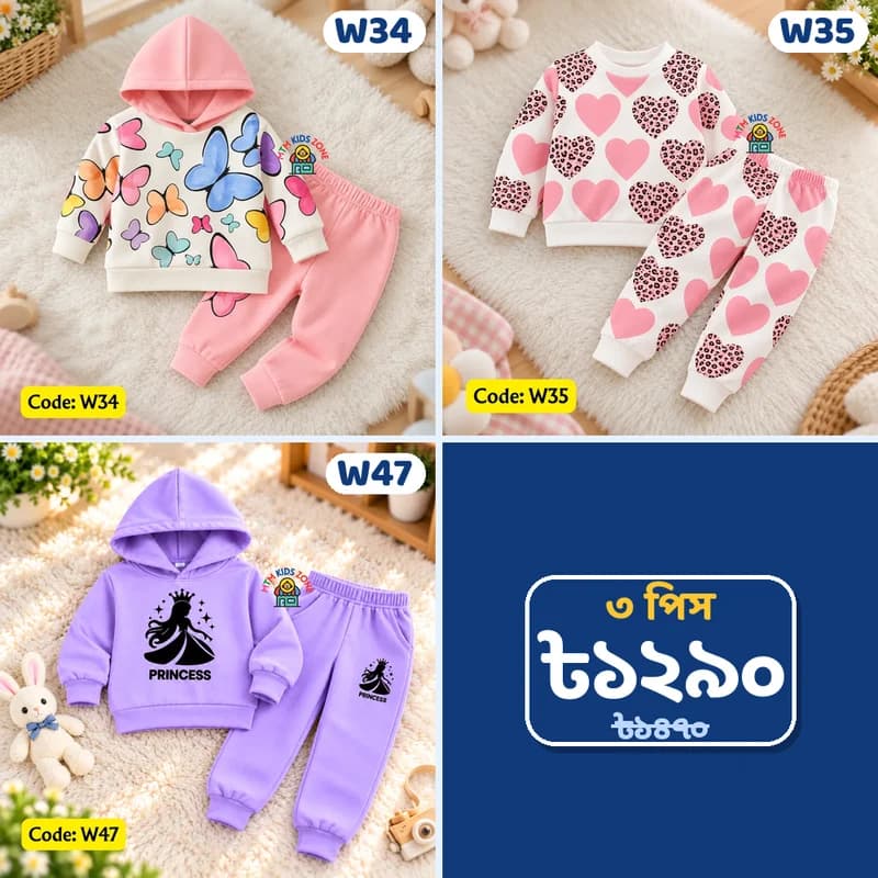 মেয়ে বাবুর শীতের ৩ পিস কম্বো · প্যাক ২